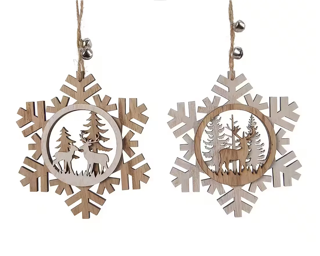 Christbaumschmuck Holz – Schneeflocken mit Hirsch