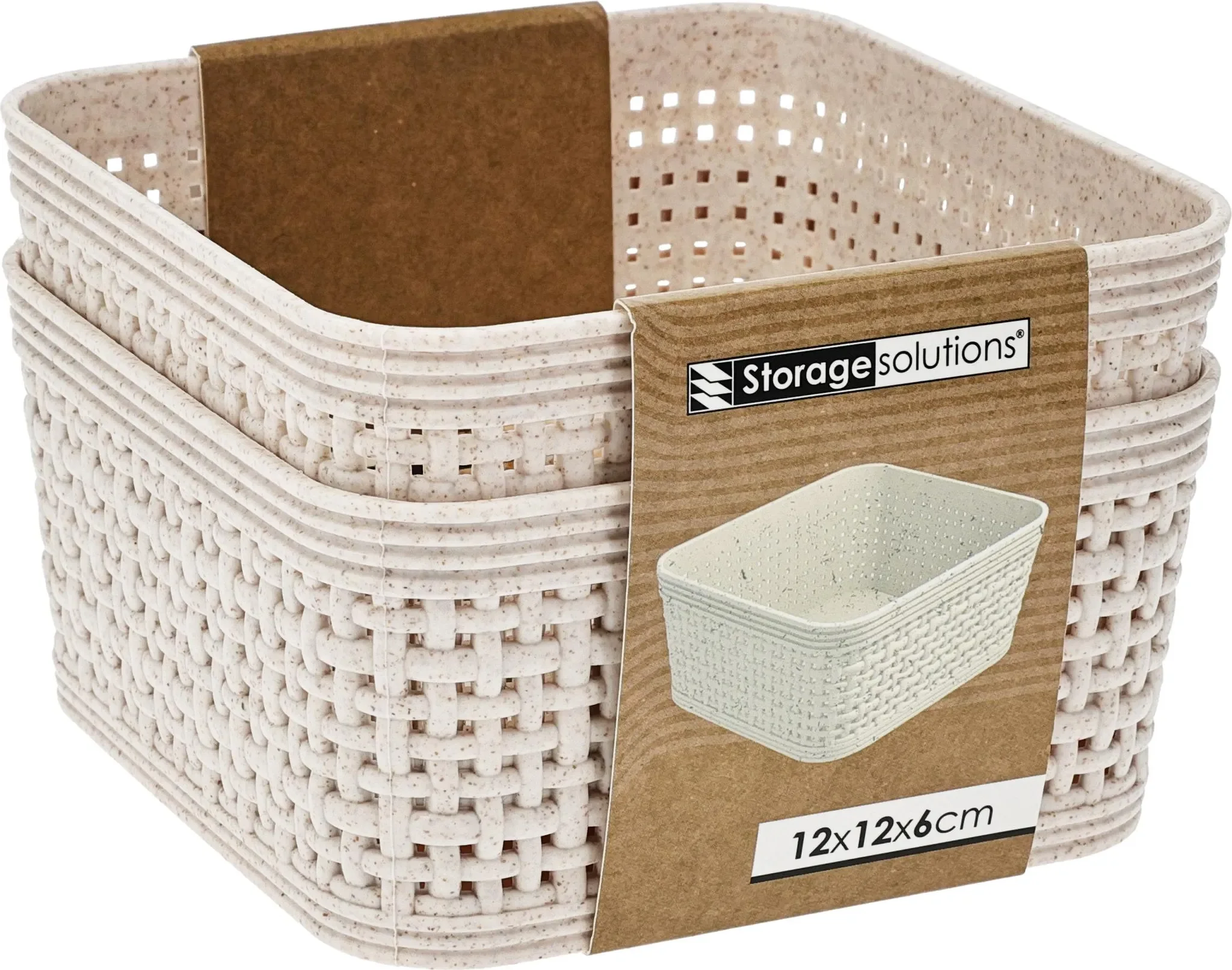 Aufbewahrungskörbe 2er Set – Kunststoff, Beige, 12x12x6 cm