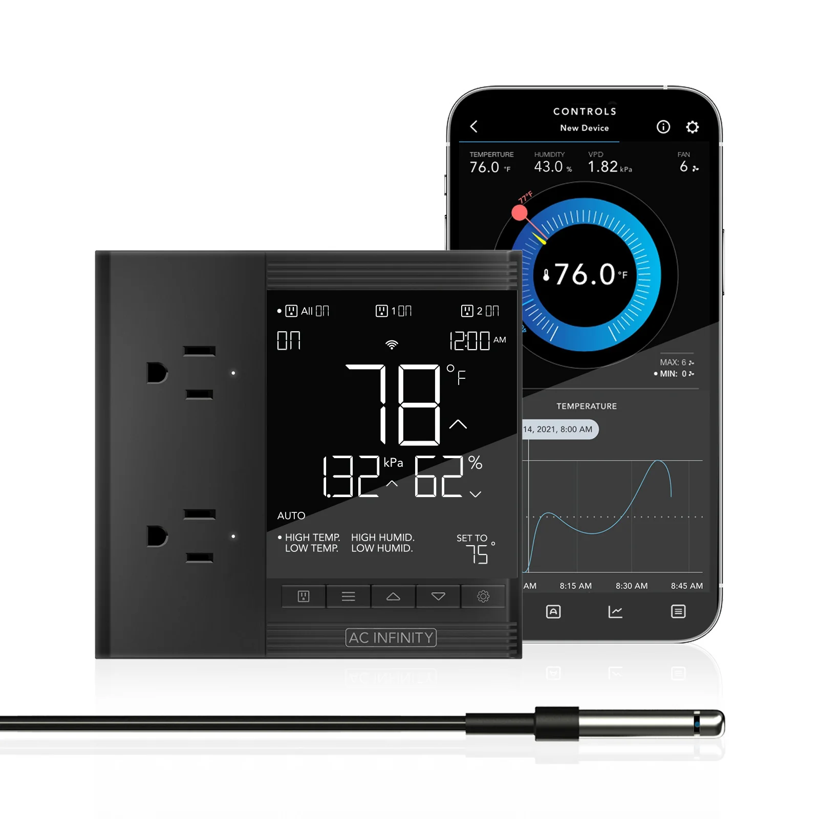 CONTROLLER 75 Klima Controller 2 Steckdosen VPD Temp Feuchte Sensor
