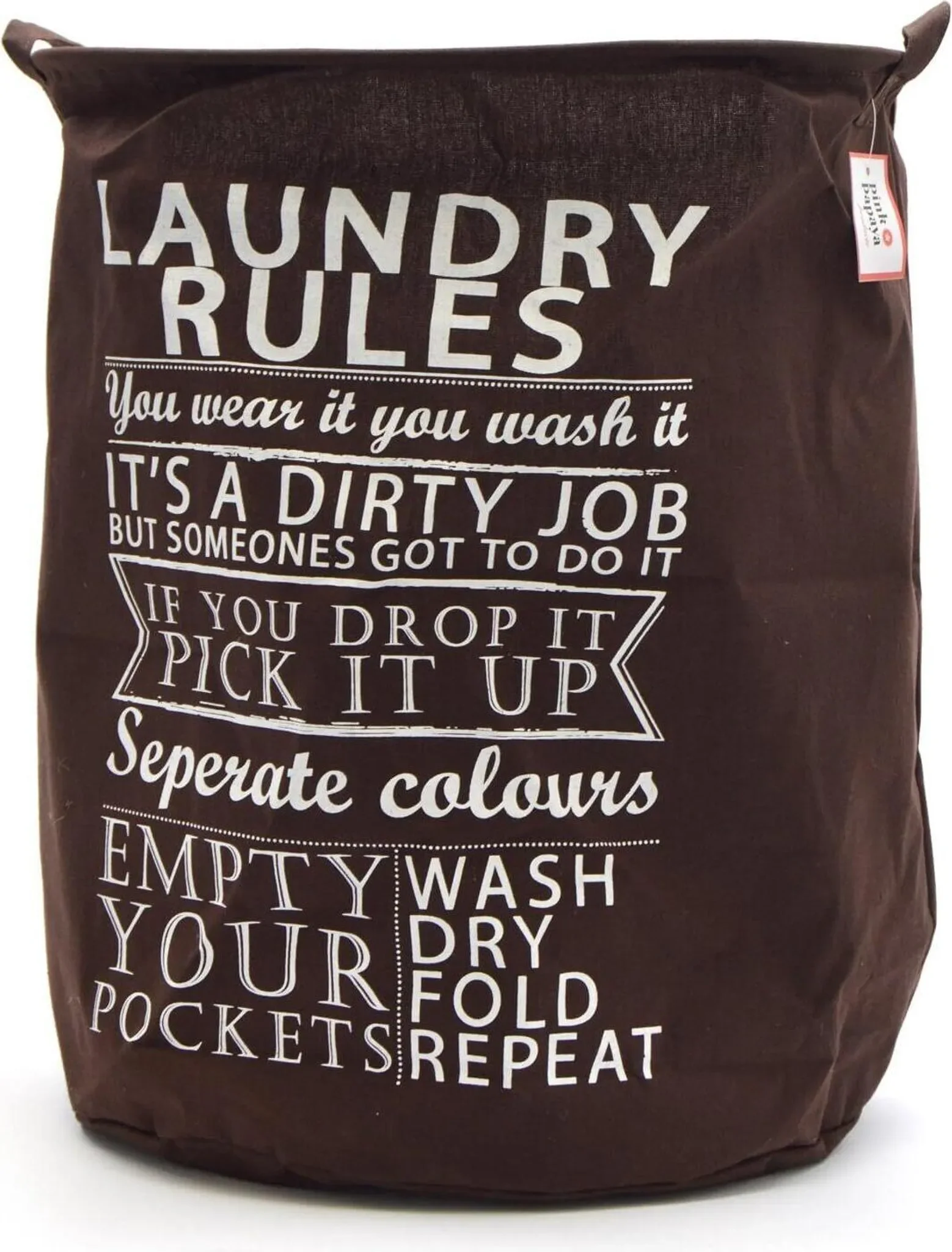 Pink Papaya Wäschesack „Laundry Rules“ – Braun, Ø 40 cm
