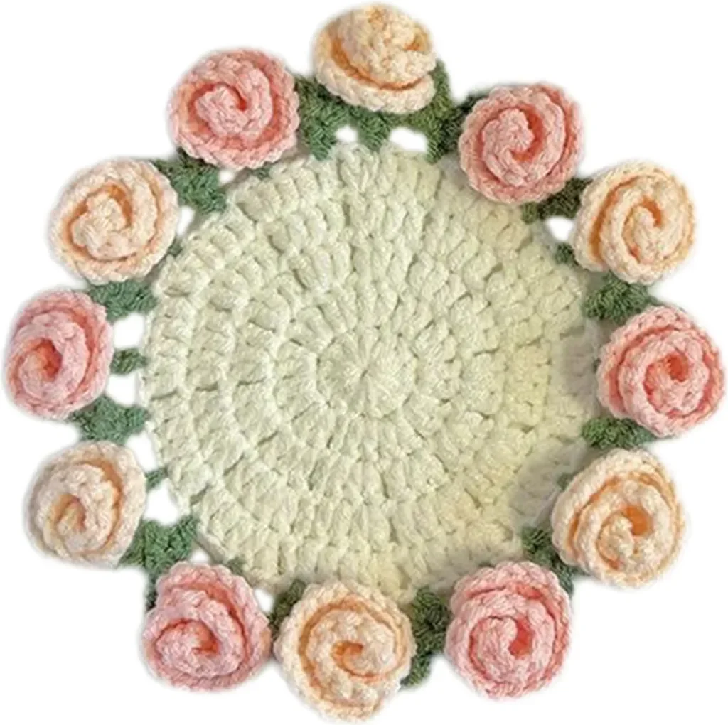 Handgemachte Gehäkelte Blumenuntersetzer – Vintage Rosenstrauß