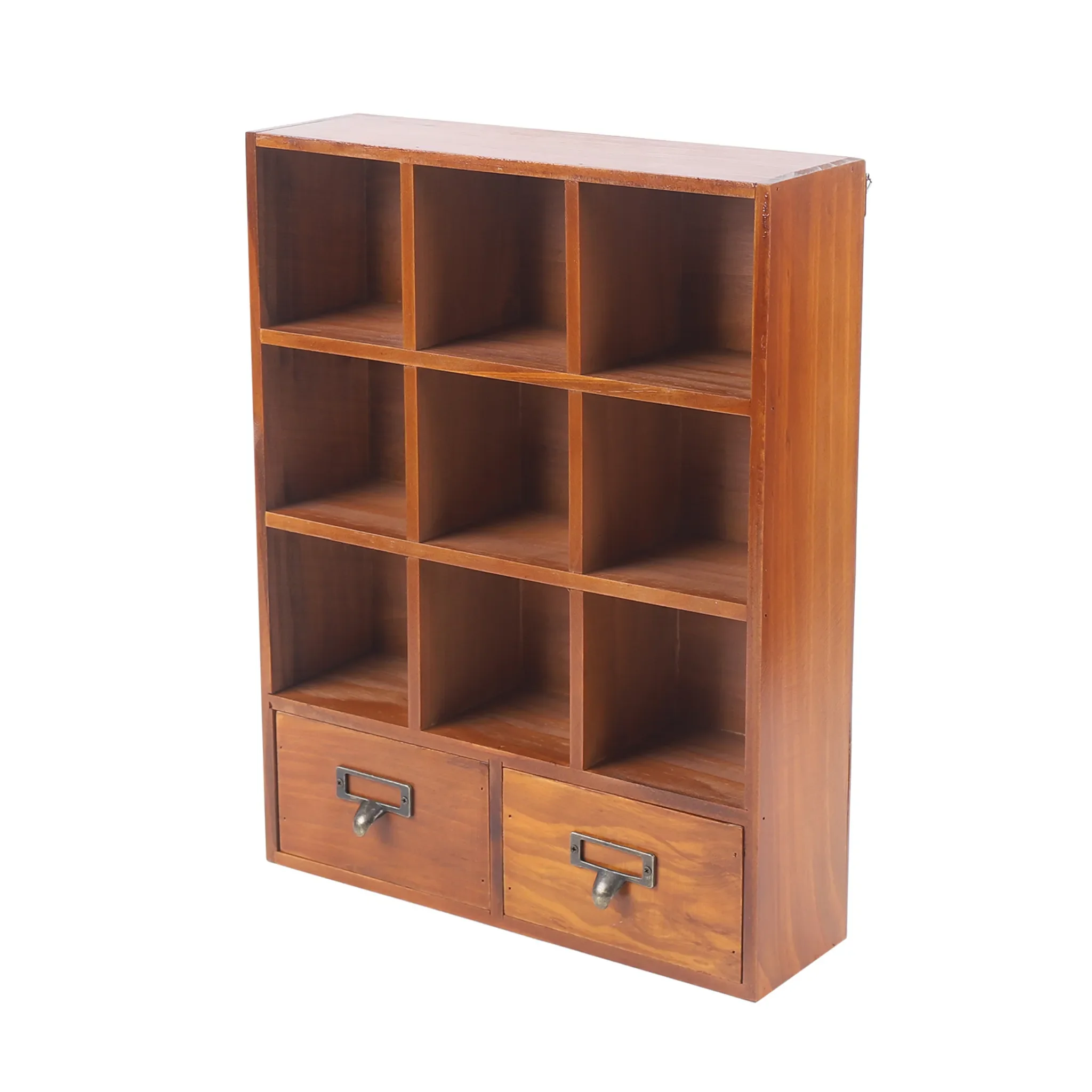 Holzregal Vintage Desktop – Schaukasten mit 2 Schubladen