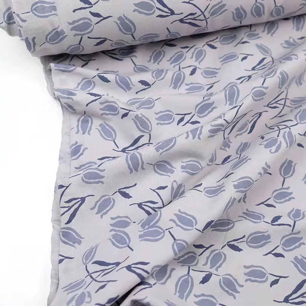 Bio-Jersey Blumen – Überbreite Tulpe Christal Blau