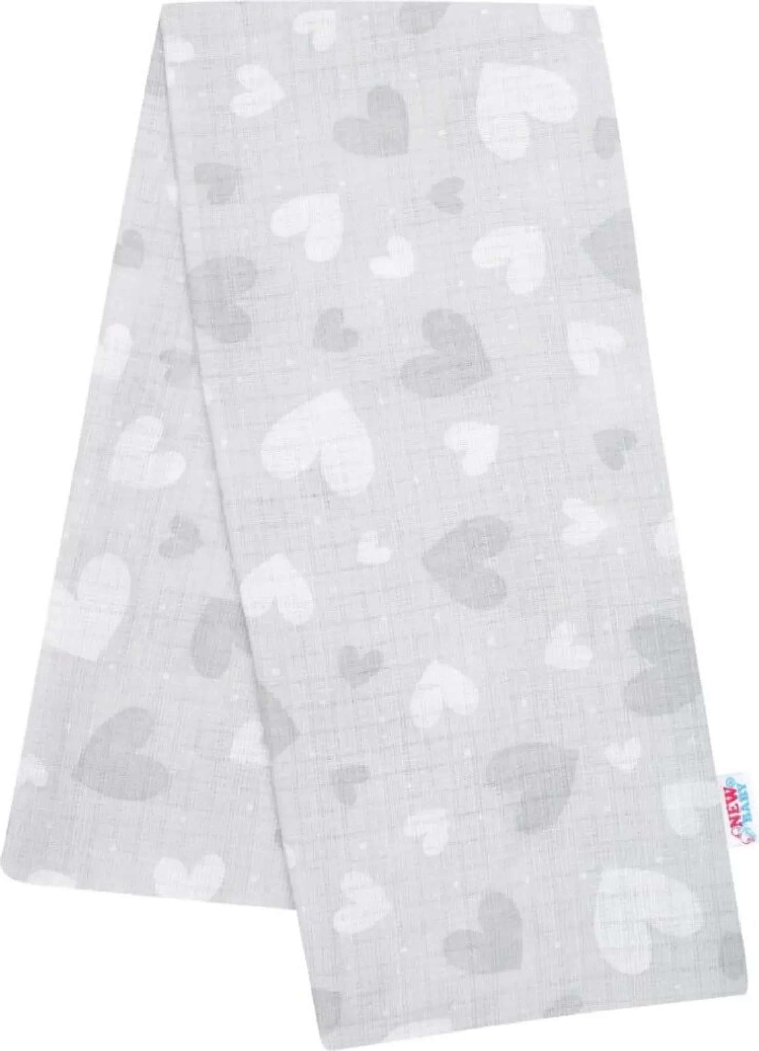 Baumwollwindel „New Baby“ – mit grauem Herzmotiv, ca. 60 × 80 cm