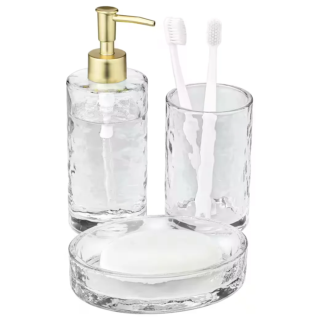 Badaccessoire-Set Luxus 3-teilig – Gehämmertes Glas