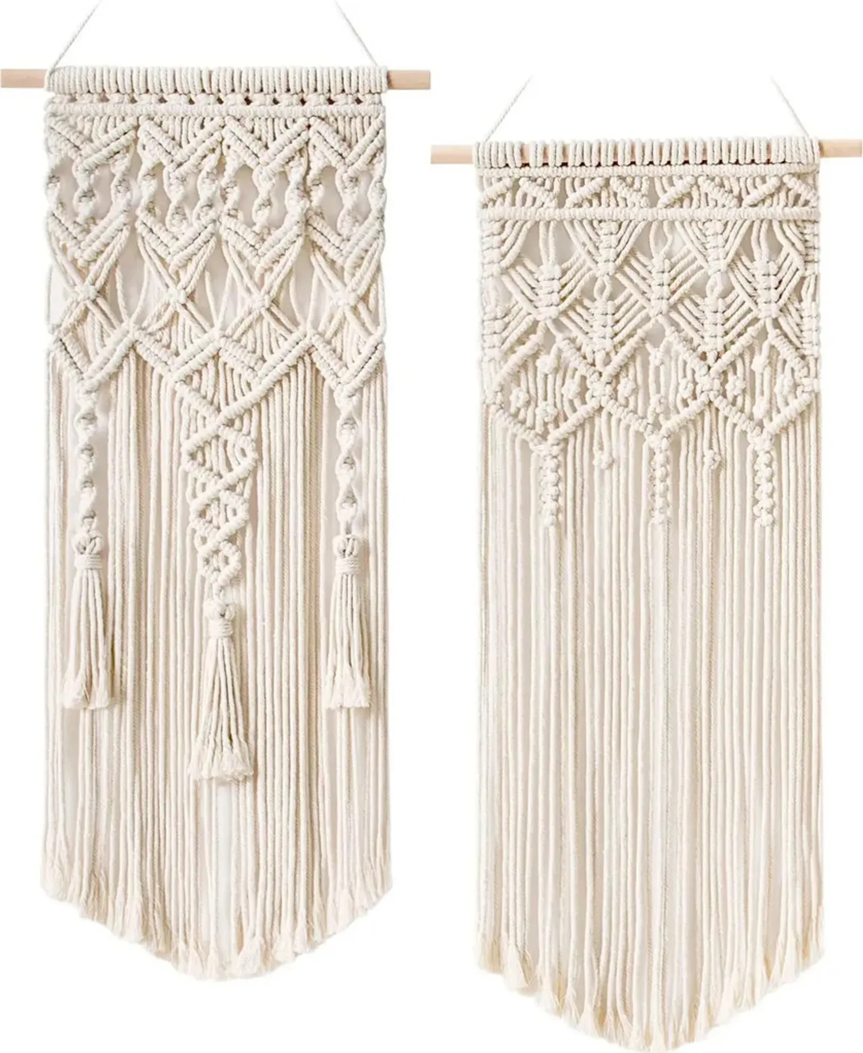 2er-Set Makramee Wandbehang – Boho Chic, 75x28 cm, Elfenbein