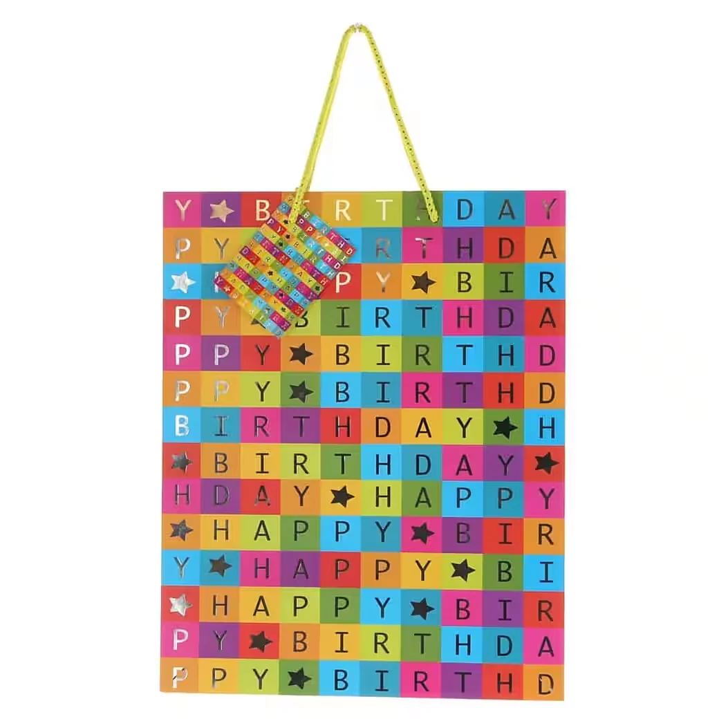 Geschenktasche „Happy Birthday – bunte Karos“