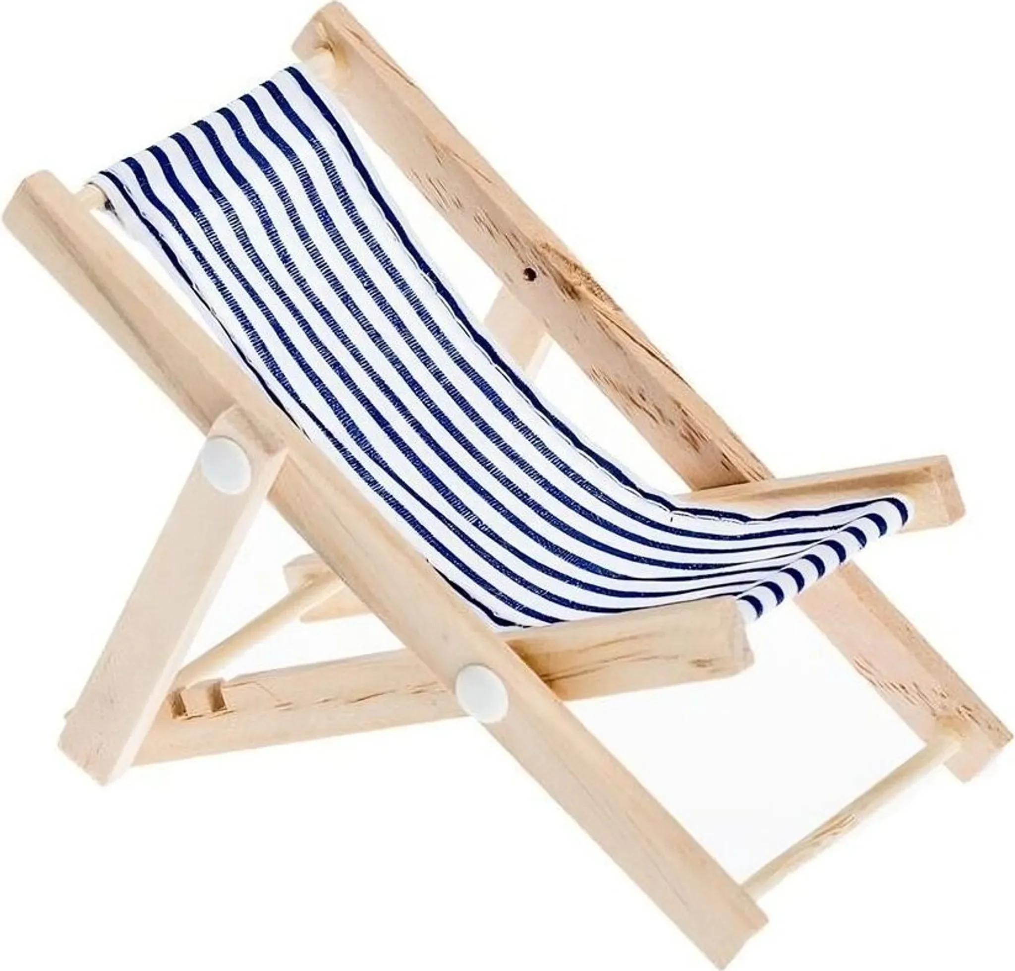 Mini Deko-Liegestuhl mit blau-weißem Stoffsitz, ca. 15 cm