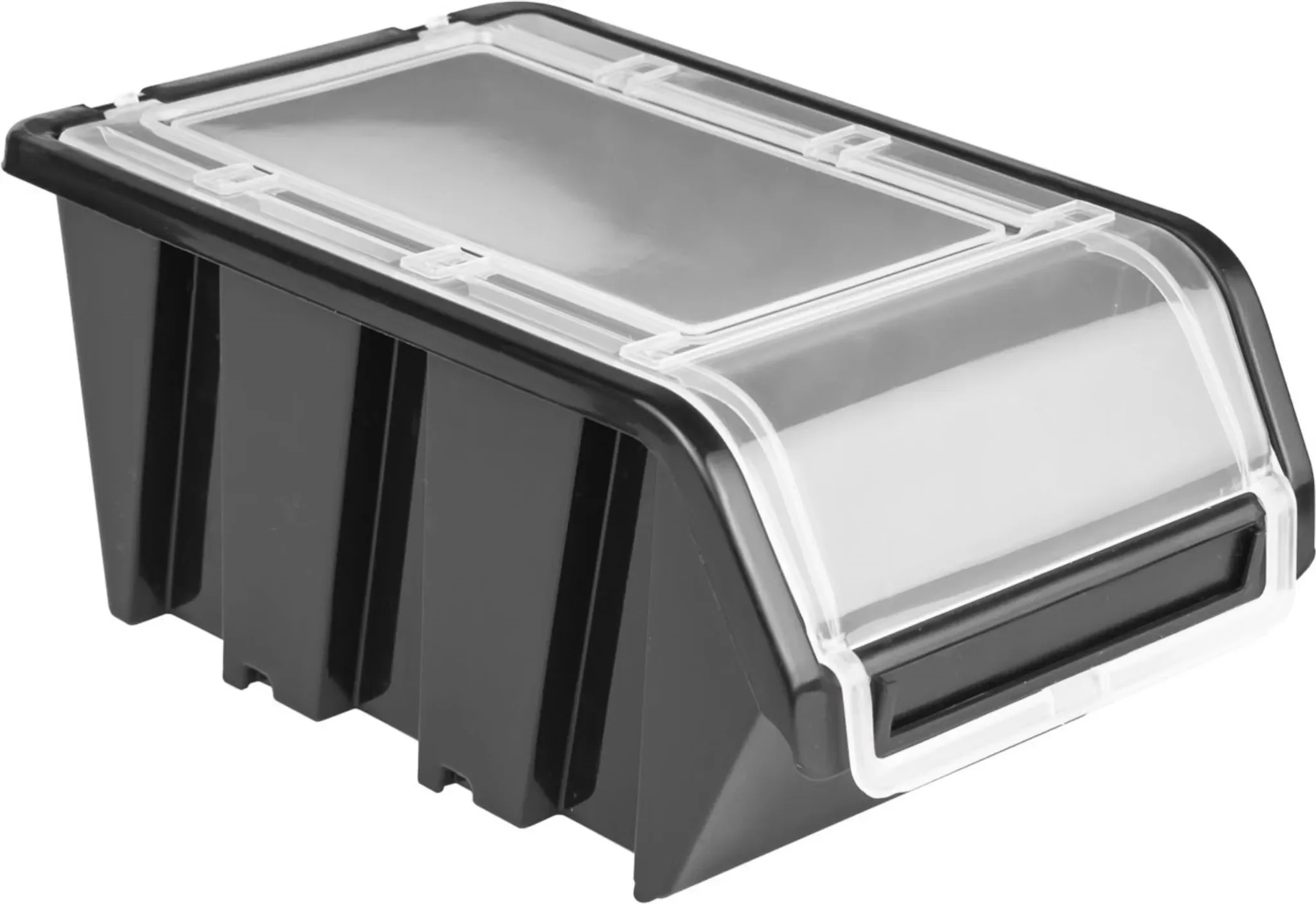 Stapelbox Kunststoff – Lagerbox mit Deckel, 100x155x70 mm, Schwarz