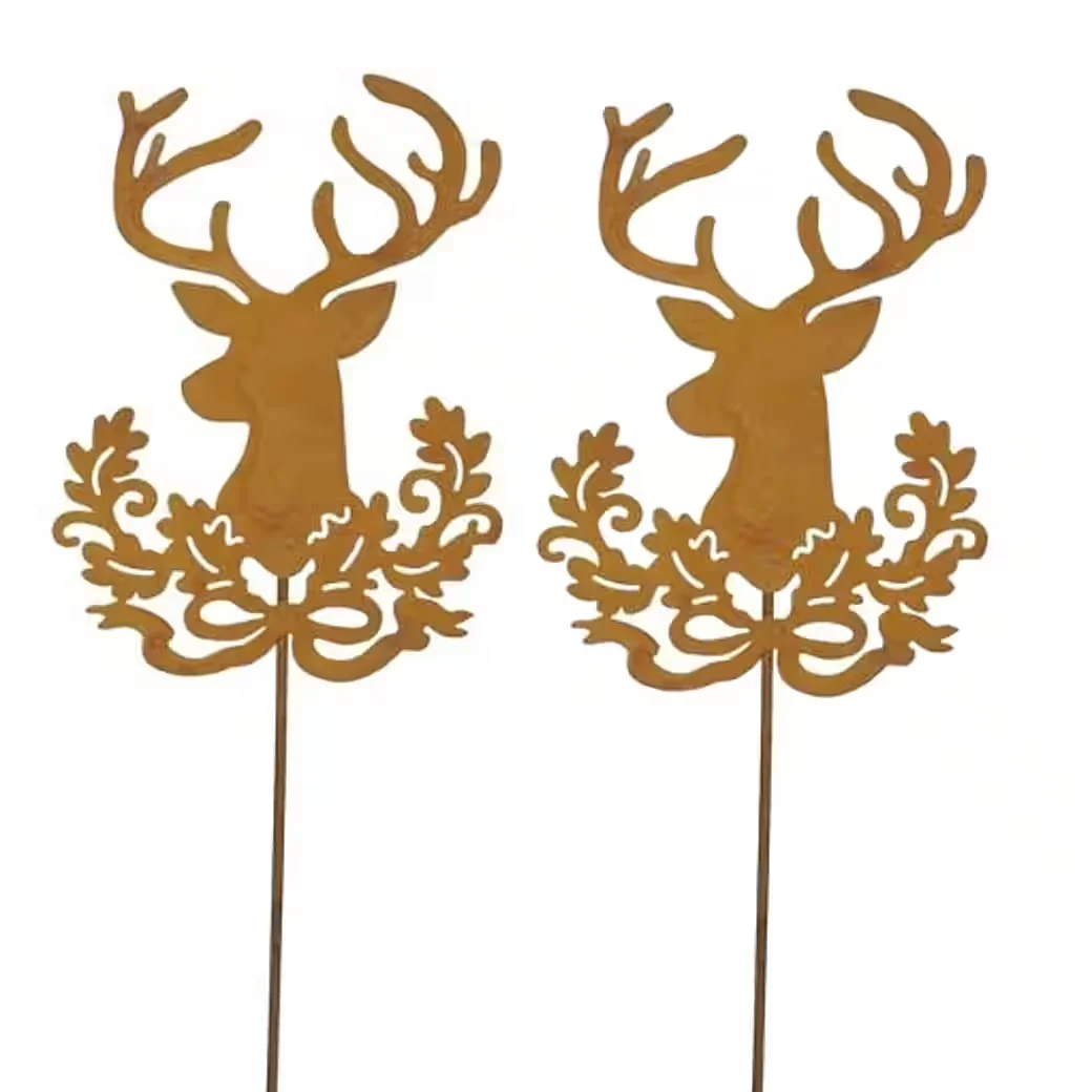 Dekoobjekt Blumenstecker Hirschkopf – Rostbraun, 2er Set