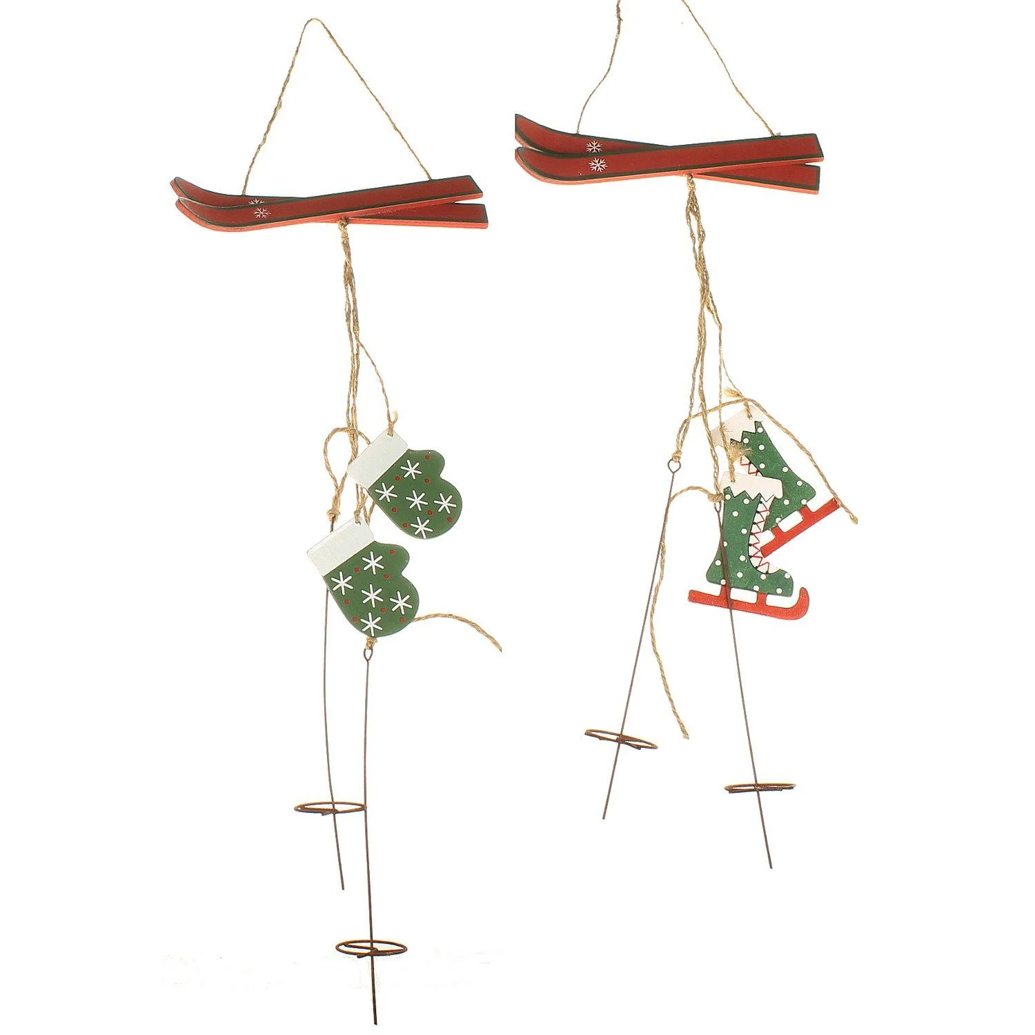 Dekohänger Weihnachten & Winter – 2er Set, Holz, Rot/Grün