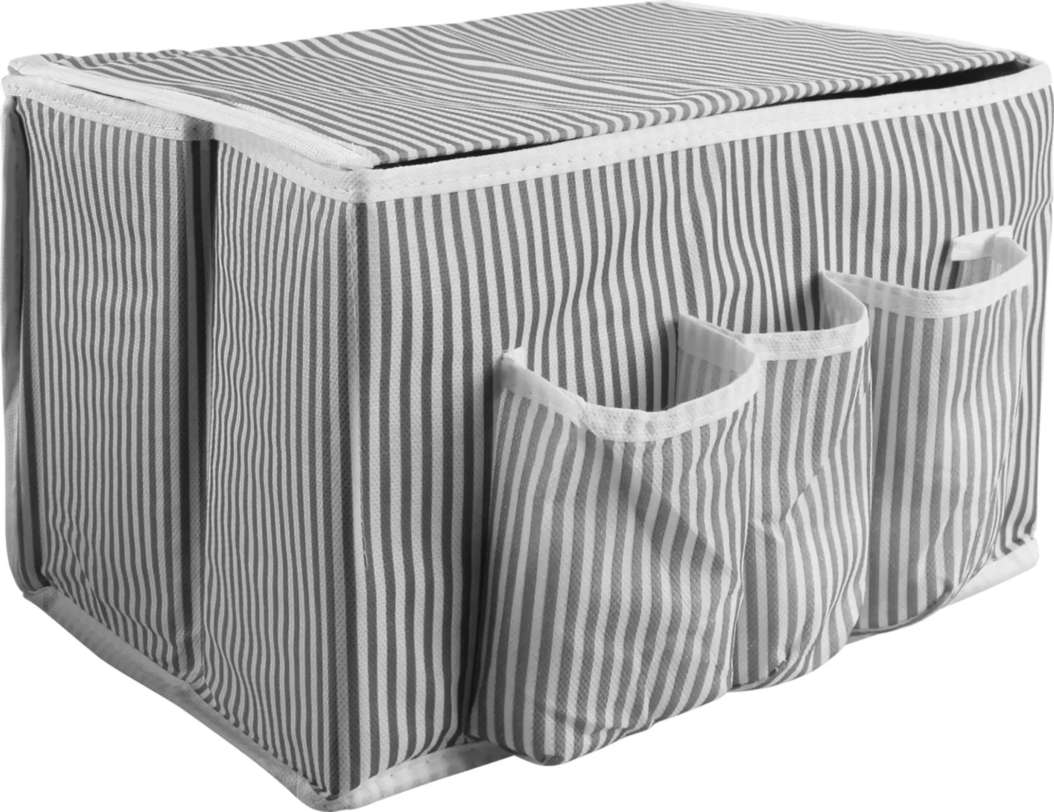 Bestlivings Aufbewahrungsbox faltbar 35 x 22 x 22 cm – Grau-Weiß gestreift
