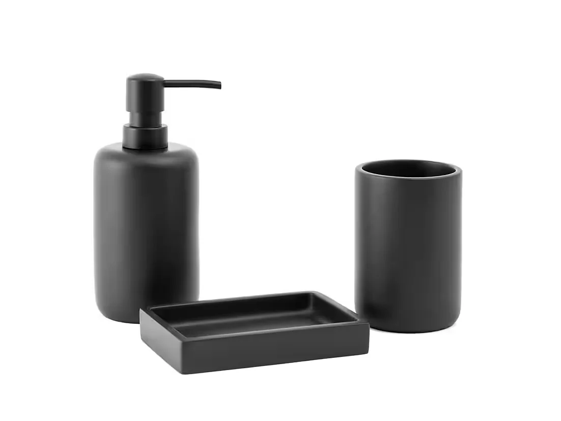 Badezimmer-Set 3-teilig – Schwarz, Kunstharz